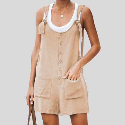 Women's Sleeveless Jumpsuit with Wide Straps and Pockets