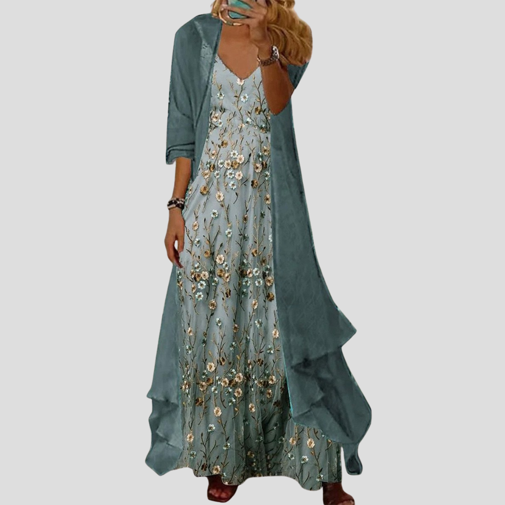 Ladies Pastel Floral 2 Piece V Neck Top Set - Olytrend