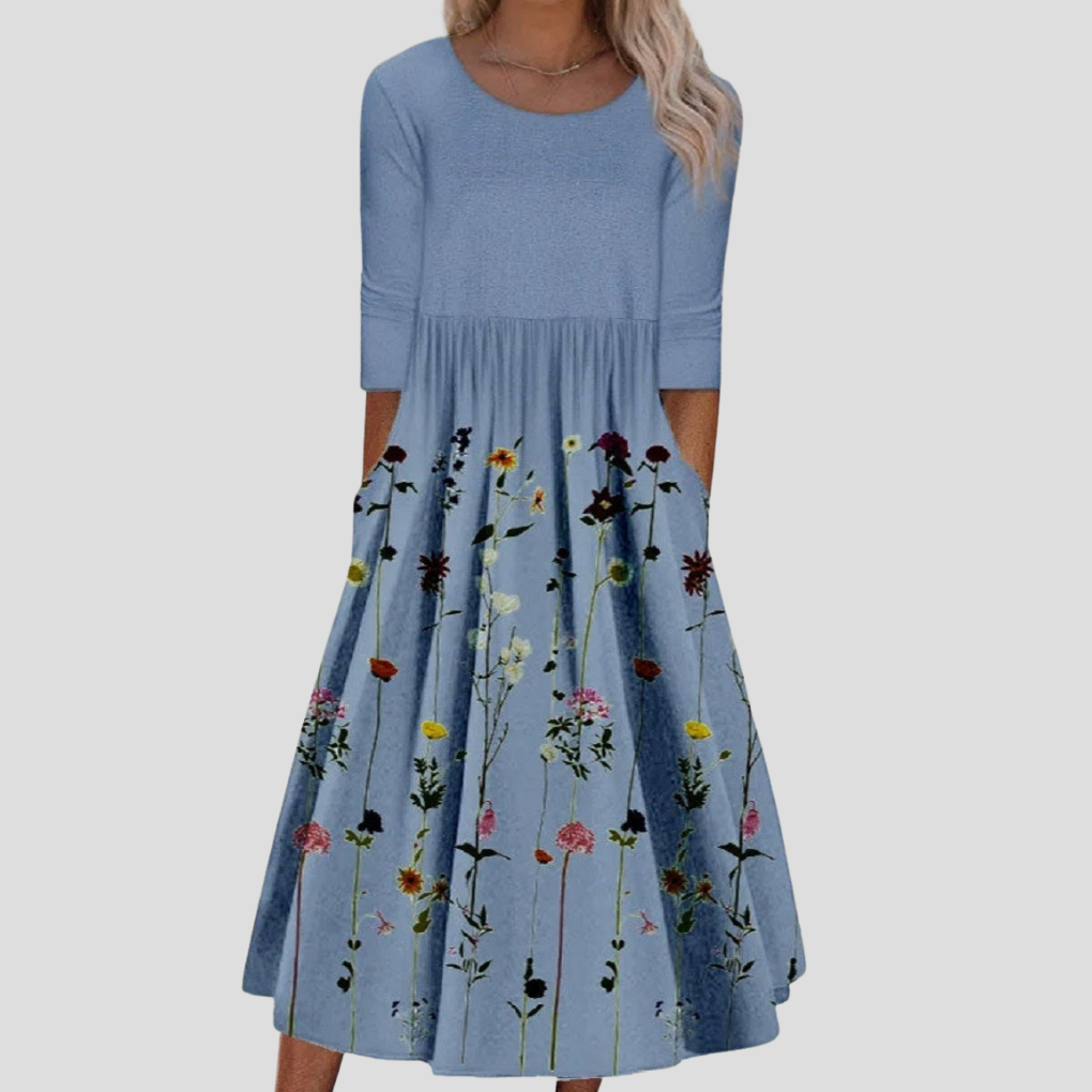 Ladies Pretty Floral Cap Sleeve Dress - Olytrend