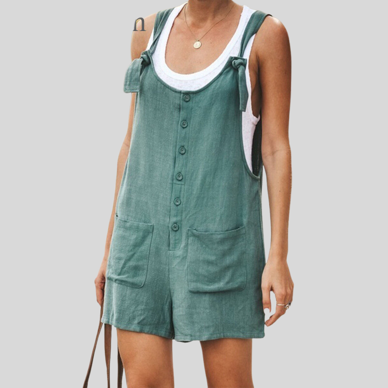 Women's Sleeveless Jumpsuit with Wide Straps and Pockets