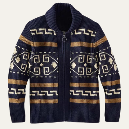 Warm Mens Aztec Pattern Cardigan Sweater