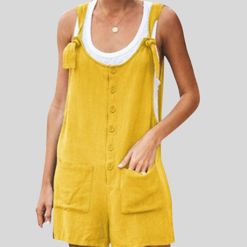 Women's Sleeveless Jumpsuit with Wide Straps and Pockets
