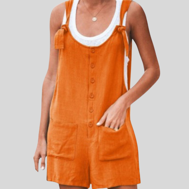 Women's Sleeveless Jumpsuit with Wide Straps and Pockets