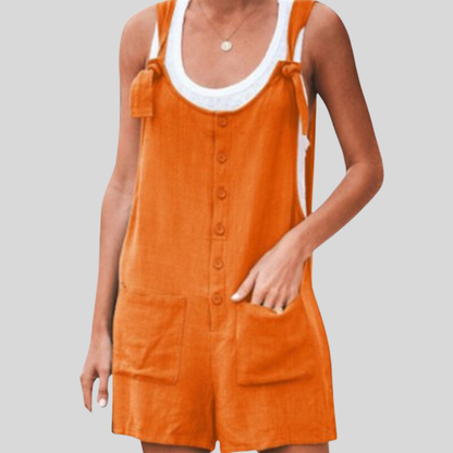 Women's Sleeveless Jumpsuit with Wide Straps and Pockets