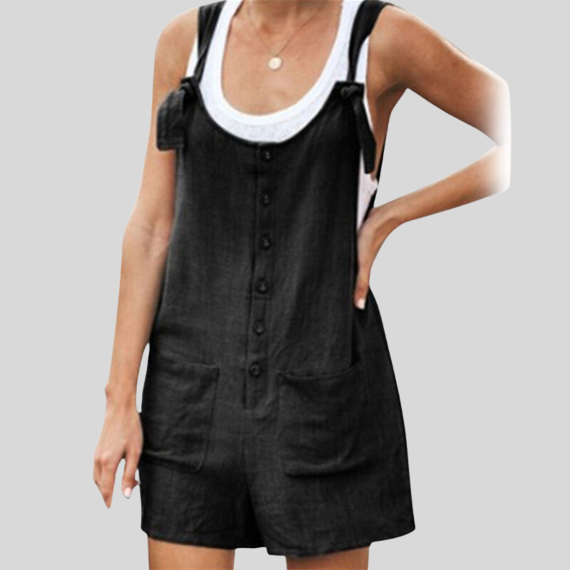 Women's Sleeveless Jumpsuit with Wide Straps and Pockets