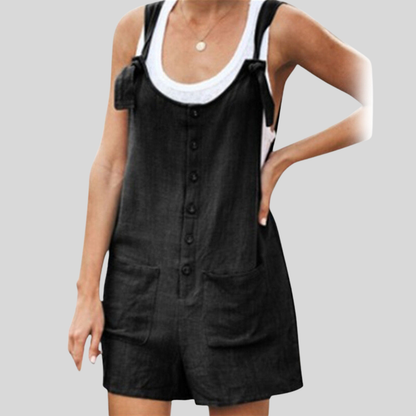 Women's Sleeveless Jumpsuit with Wide Straps and Pockets