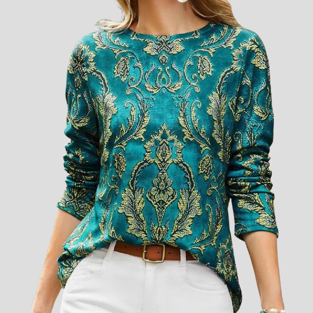 Ladies' Olive Casual Floral Long Sleeve Top - Olytrend