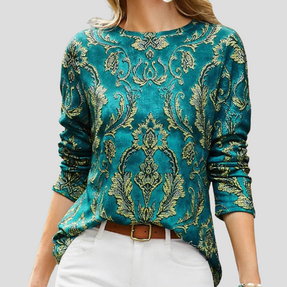 Ladies' Olive Casual Floral Long Sleeve Top - Olytrend