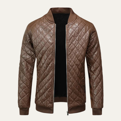 Warm Quilted Leather Men's Bomber Jacket - Nocini