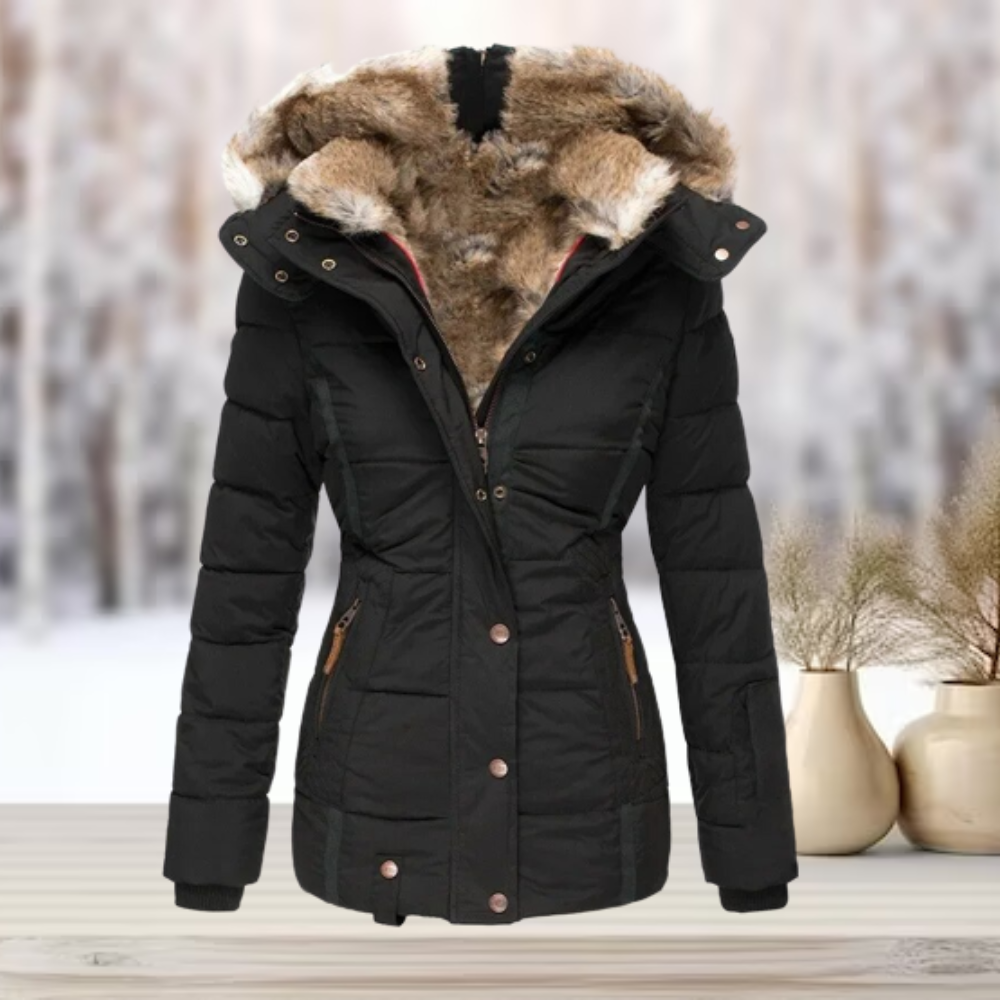 Waterproof Women's Parka Coat with Faux Fur Hood