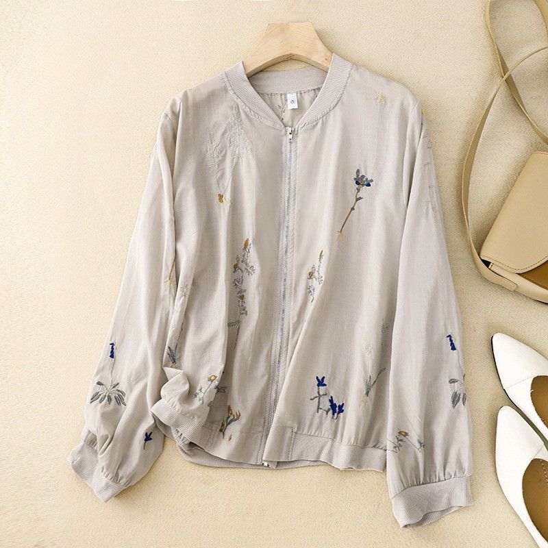 Casual Floral Embroidered Bomber Jacket