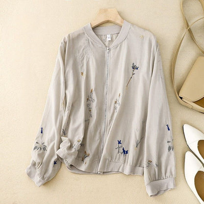 Casual Floral Embroidered Bomber Jacket
