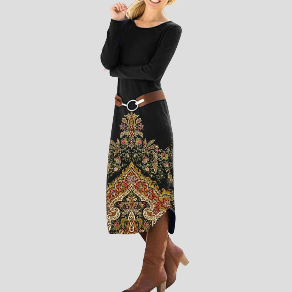 Ladies Elegant Flower Pattern Dress - Olytrend