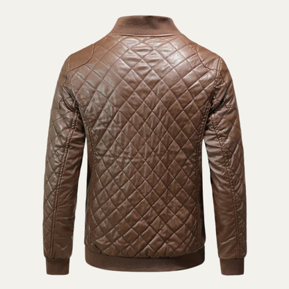 Warm Quilted Leather Men's Bomber Jacket