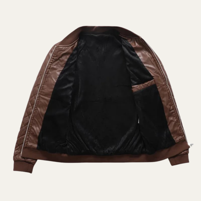 Warm Quilted Leather Men's Bomber Jacket