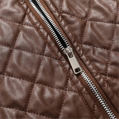 Warm Quilted Leather Men's Bomber Jacket