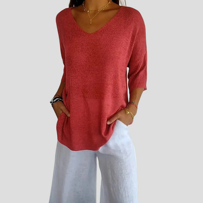Comfortable Women's V-Neck Sweater Top - Olytrend