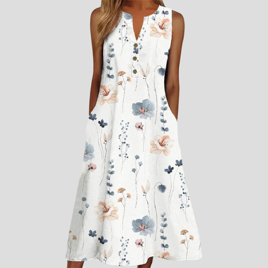Ladies Summer Floral V Neck Sundress - Olytrend