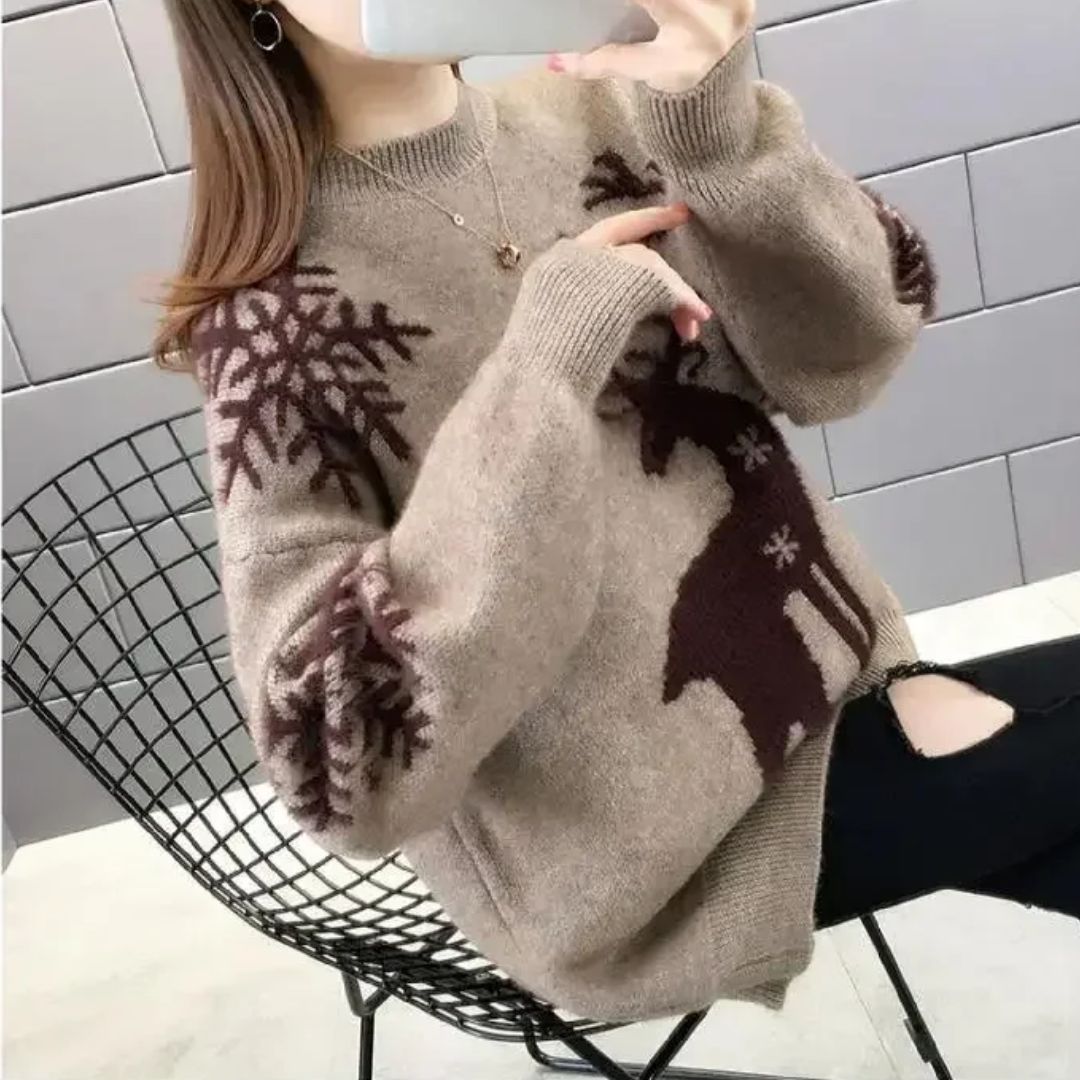 Cozy Christmas Reindeer Pullover Sweater