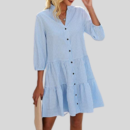 Casual Checkered Knee Length Cotton Dress - Nocini