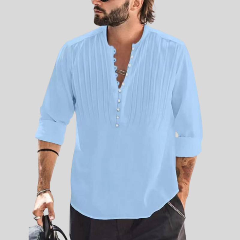Casual Button Down Shirt with Pleats Relaxed Fit - Nocini