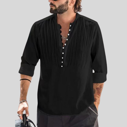 Casual Button Down Shirt with Pleats Relaxed Fit