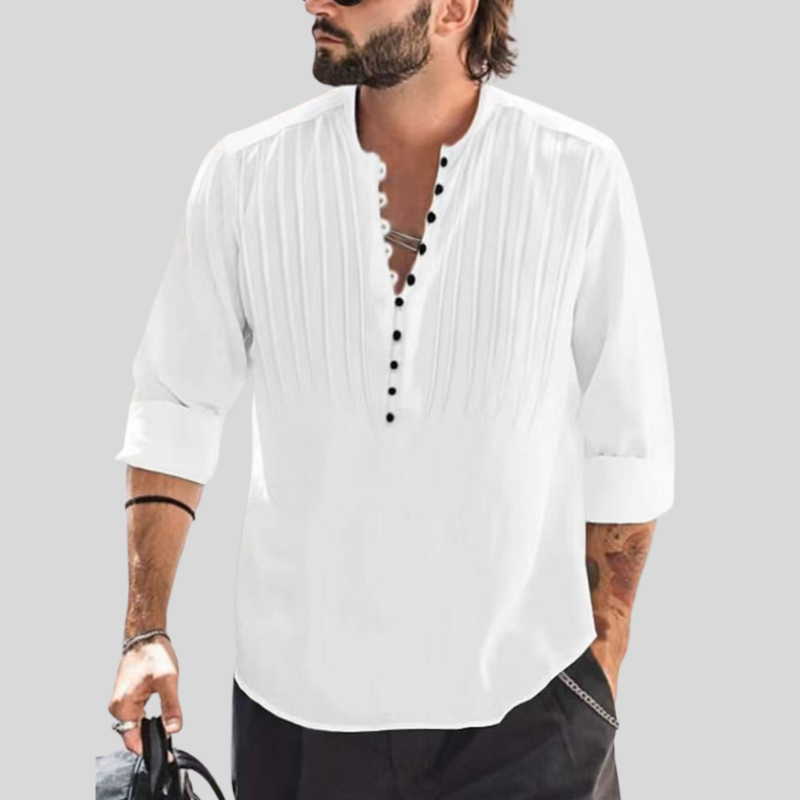 Casual Button Down Shirt with Pleats Relaxed Fit