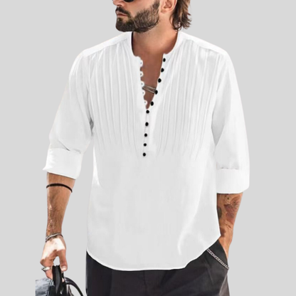 Casual Button Down Shirt with Pleats Relaxed Fit
