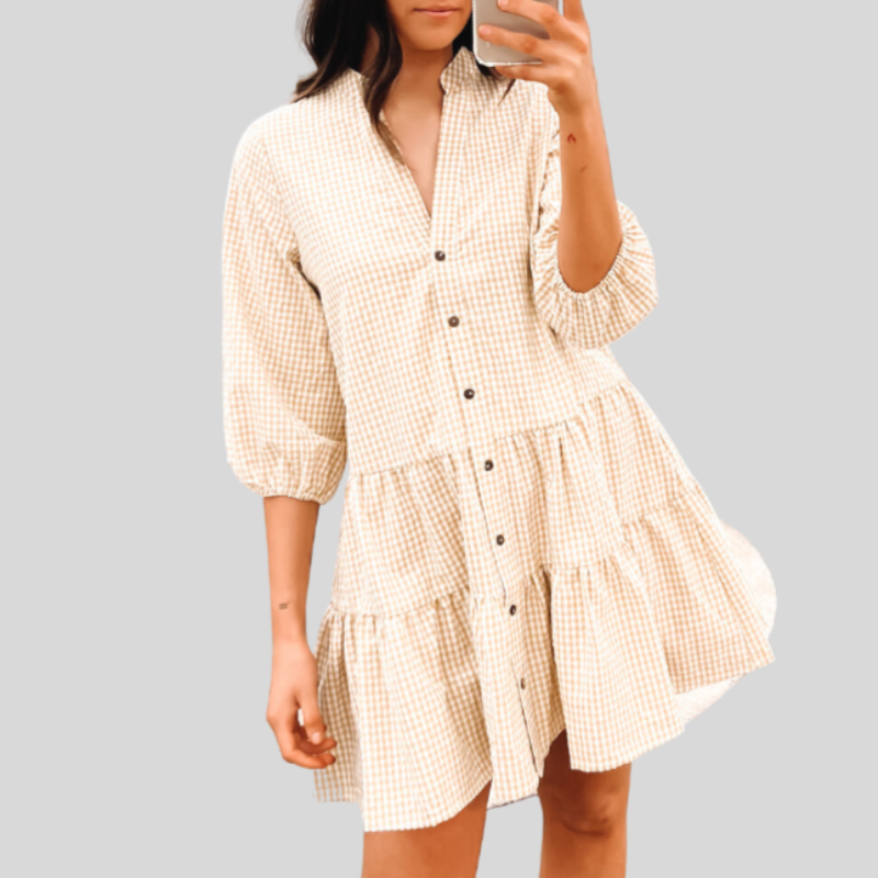 Casual Checkered Knee Length Cotton Dress