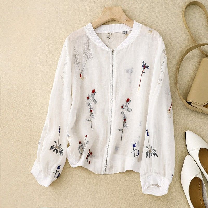 Casual Floral Embroidered Bomber Jacket - Nocini