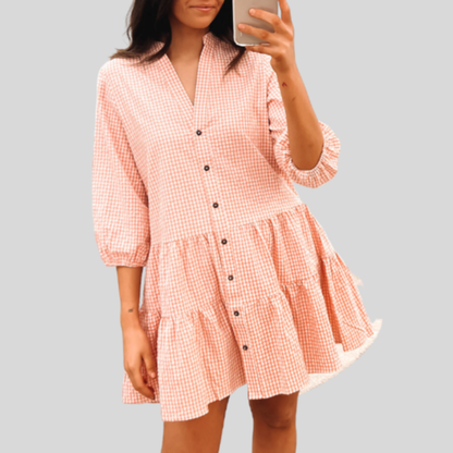 Casual Checkered Knee Length Cotton Dress