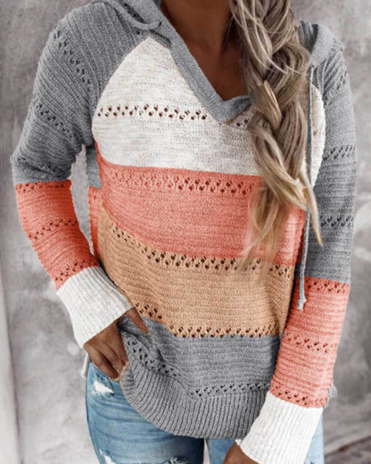 Stylish Multi Stripe Hooded Sweater