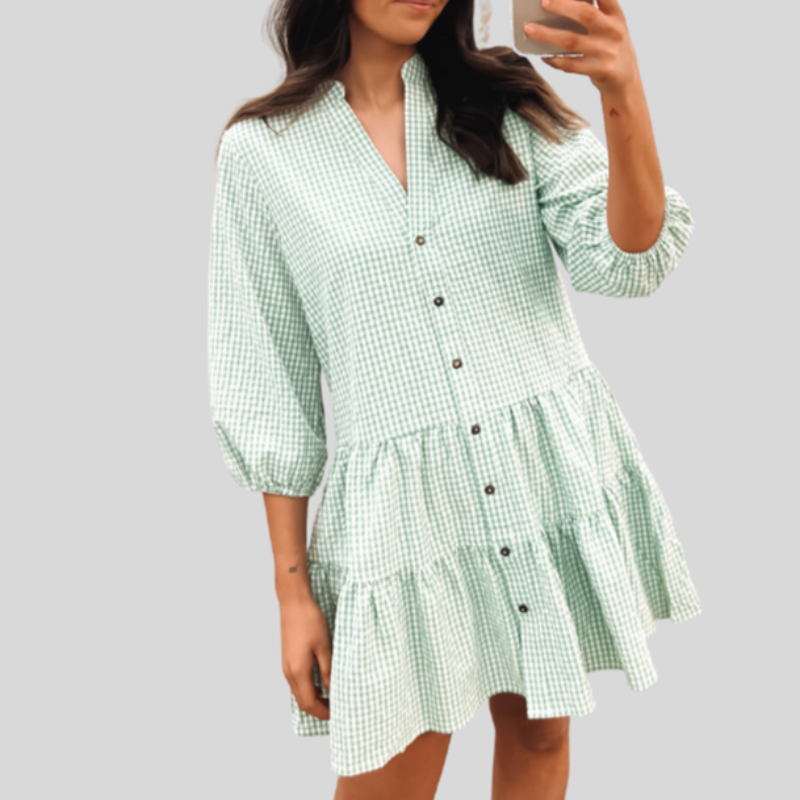 Casual Checkered Knee Length Cotton Dress