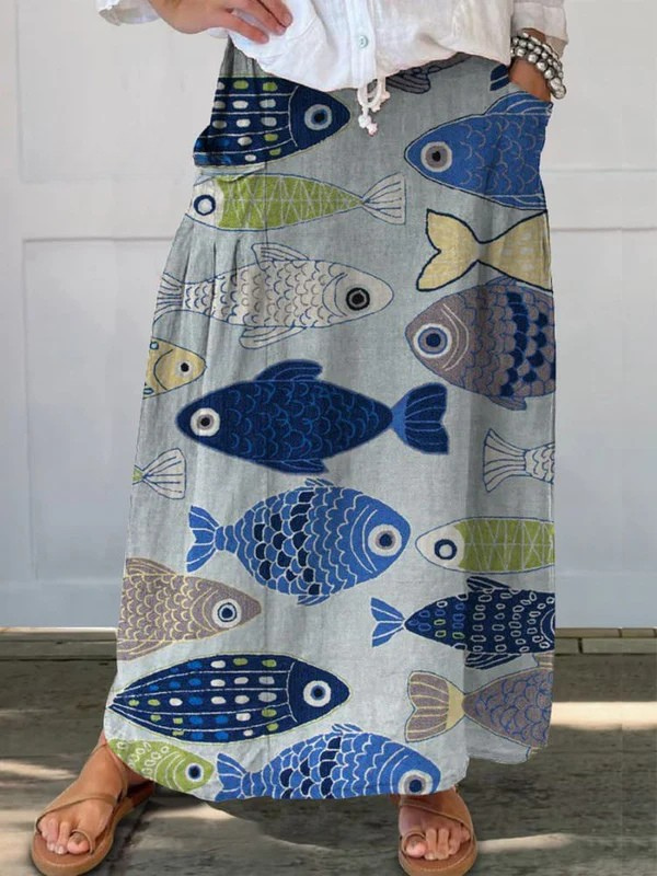 Retro Cute Sea Life Printed Mini Skirt - Olytrend