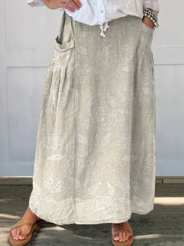 Floral Print Elastic Waist Skirt with Pockets - Olytrend