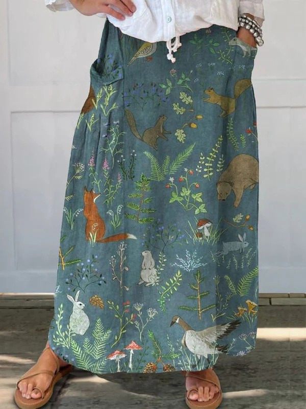 Colorful Floral Print Midi Pocket Skirt - Olytrend