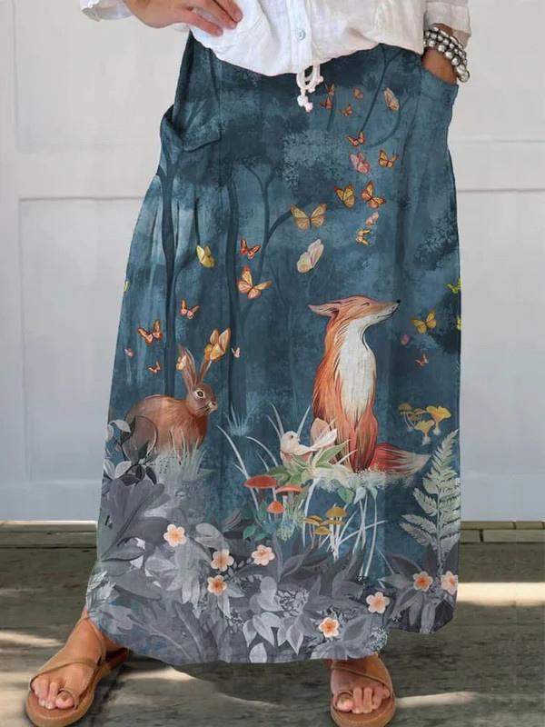 Colorful Floral Animal Midi Flowy Skirt - Olytrend