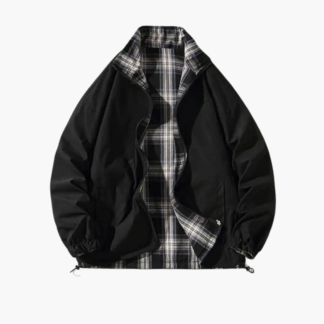 Classic Zip Up Mens Jacket with Plaid Interior - Olytrend