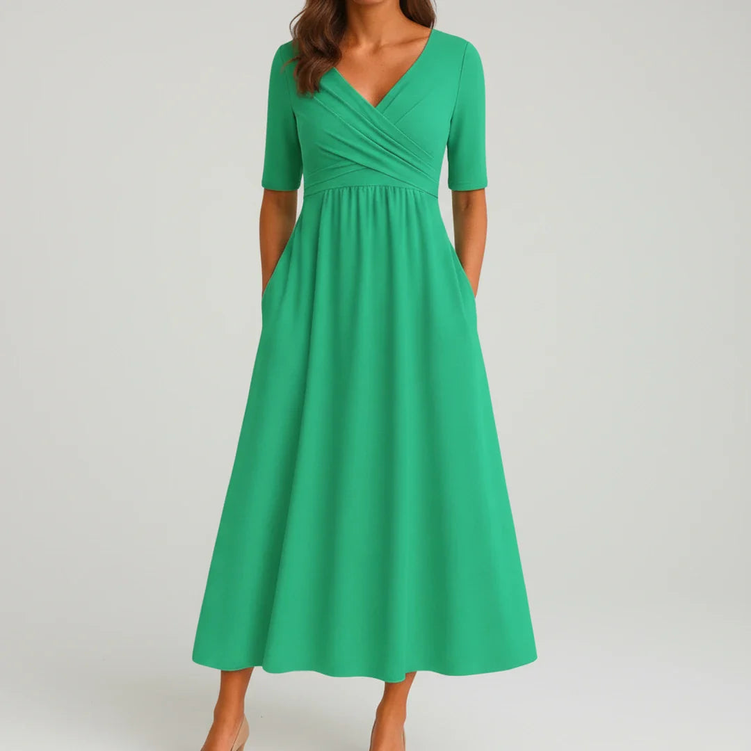 Flattering V Neck Mid Length Dress for Ladies