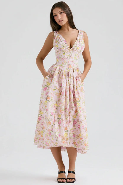 Flattering V Neck Knee Length Lady Dress