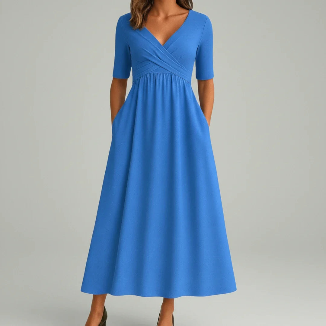 Flattering V Neck Mid Length Dress for Ladies