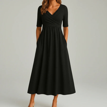 Flattering V Neck Mid Length Dress for Ladies