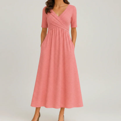 Flattering V Neck Mid Length Dress for Ladies