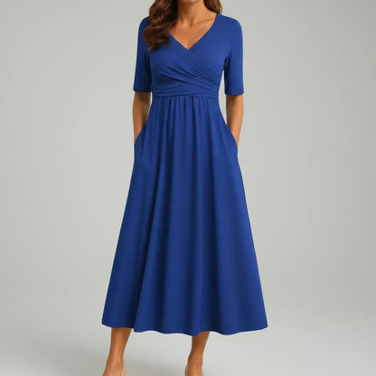 Flattering V Neck Mid Length Dress for Ladies