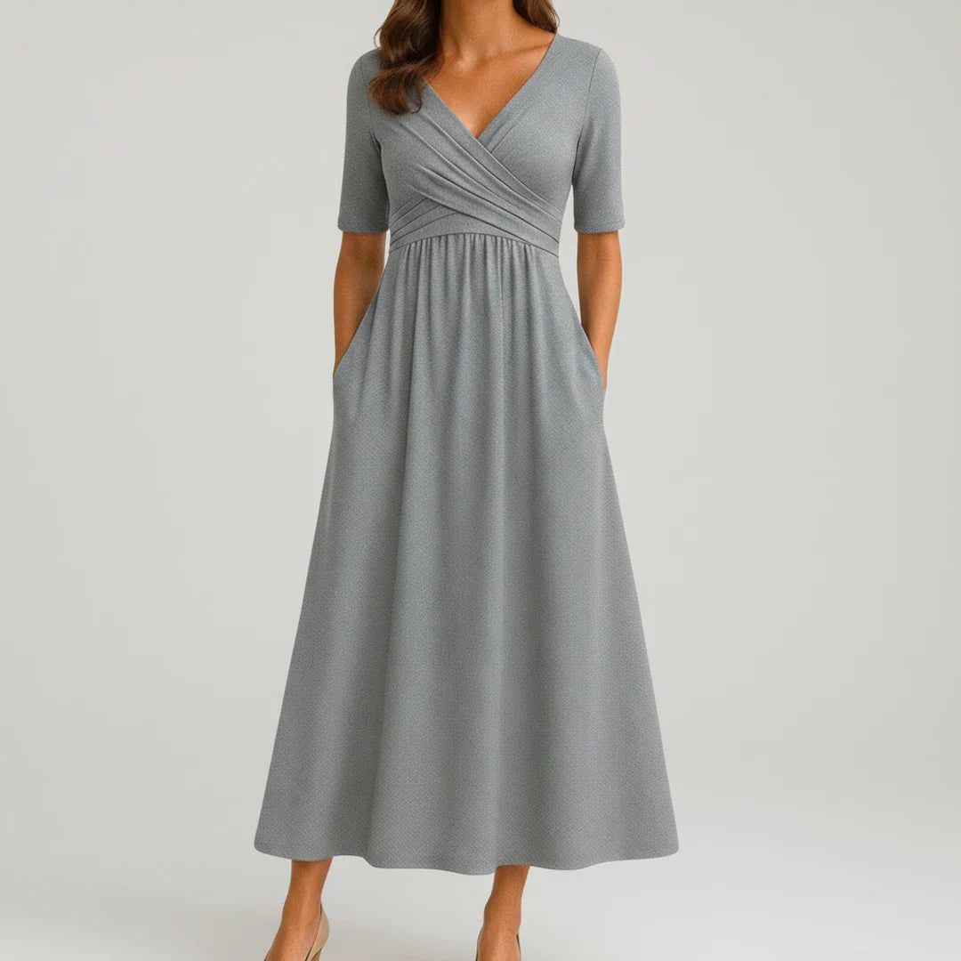 Flattering V Neck Mid Length Dress for Ladies - Olytrend