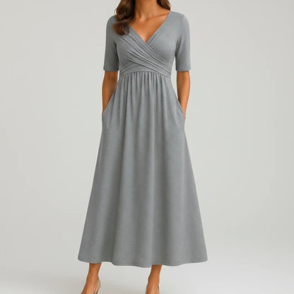 Flattering V Neck Mid Length Dress for Ladies - Olytrend