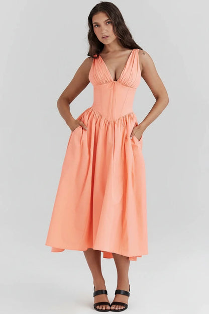 Flattering V Neck Knee Length Lady Dress