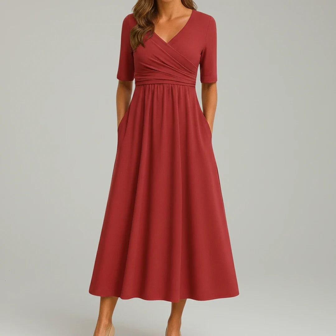 Flattering V Neck Mid Length Dress for Ladies
