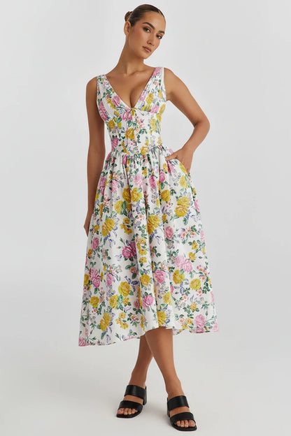 Flattering V Neck Knee Length Lady Dress - Olytrend