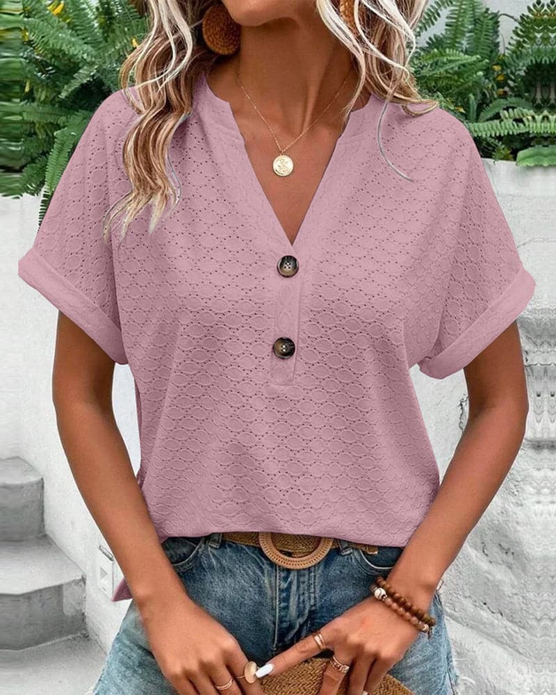 Soft V-Neck Women's Blouse with Short Sleeves